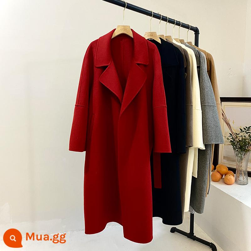 Áo khoác len hai mặt của Anna Áo khoác len hai mặt khí chất cashmere dài vừa phải áo khoác len hai mặt mùa thu đông dành cho nữ - Màu đỏ hồng [100 bản len Úc] còn hàng