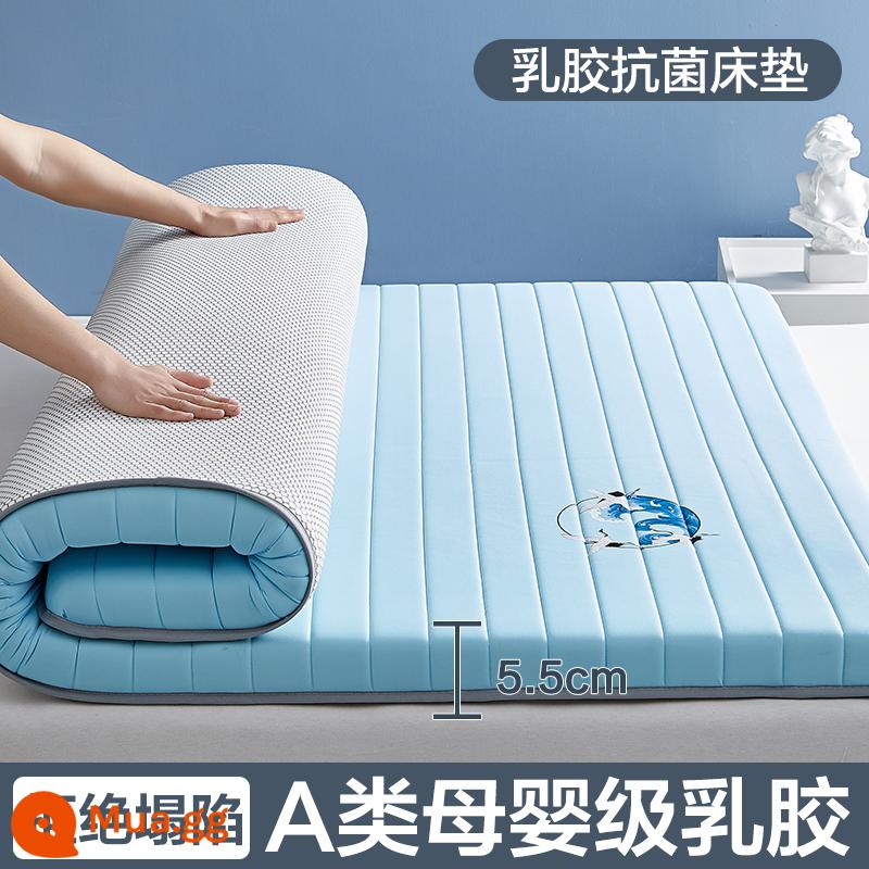 Nệm cao su đệm nhà tatami mat chăn dày ký túc xá sinh viên đơn miếng bọt biển cho thuê đặc biệt mat chăn - (Độ dày: khoảng 5.5cm) Đường thẳng màu xanh Bentley [Áo công nghiệp được trang bị 5 lớp mủ siêu dày + Vải kháng khuẩn, chống mạt loại A]