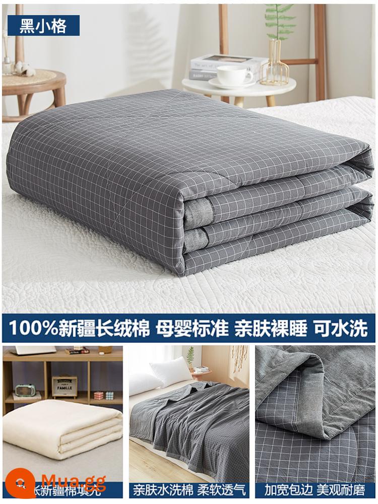 Chăn bông 100% mùa hè chăn điều hòa không khí 100% cotton nguyên chất chăn mát mẻ chăn mỏng đơn mùa xuân và mùa thu chăn lõi bông chăn có thể giặt bằng máy - Lưới nhỏ màu đen [Kháng khuẩn và chống mạt loại A dành cho bà mẹ và trẻ sơ sinh]