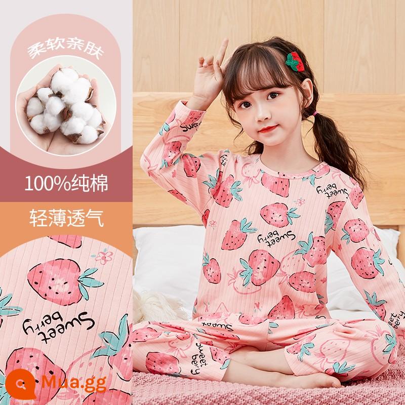 Bộ đồ ngủ trẻ em bé gái mùa thu đông 2023 mới trung và lớn cotton nguyên chất dài tay cho bé gái mặc ở nhà quần áo mùa thu quần vệ sinh - DNY235Dâu#2K