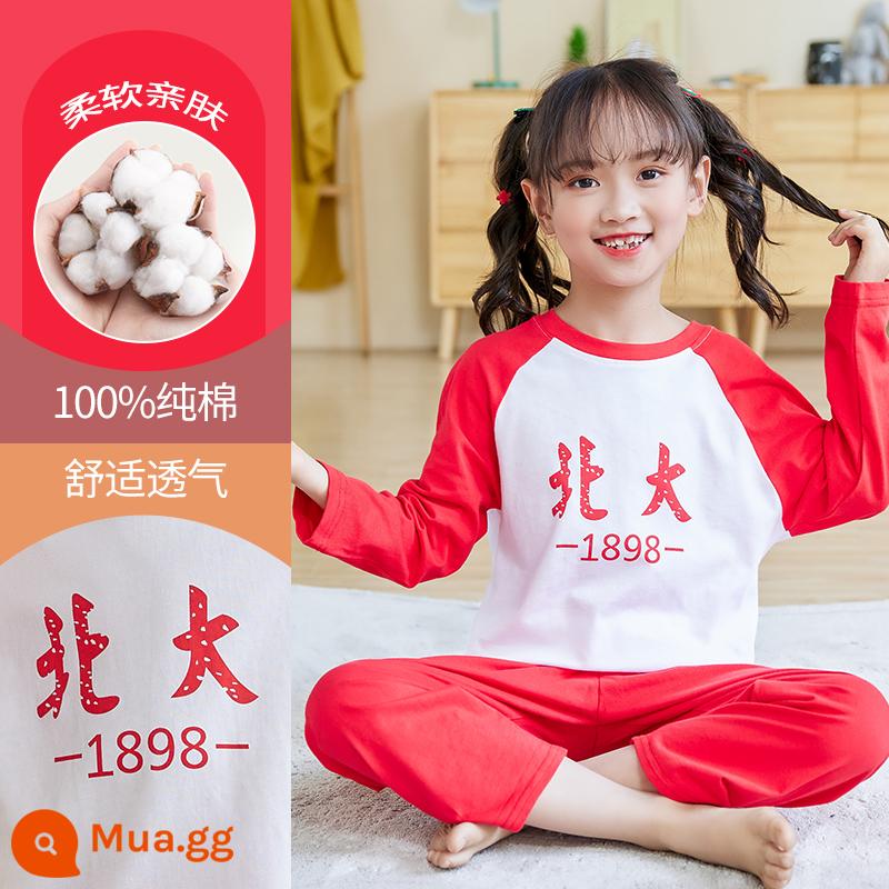 Bộ đồ ngủ trẻ em bé gái cotton nguyên chất mùa xuân và mùa thu 2023 quần áo mùa thu dài tay quần vệ sinh phù hợp với trẻ lớn quần áo mặc nhà mùa đông bé gái - DNY386 đỏ #2K