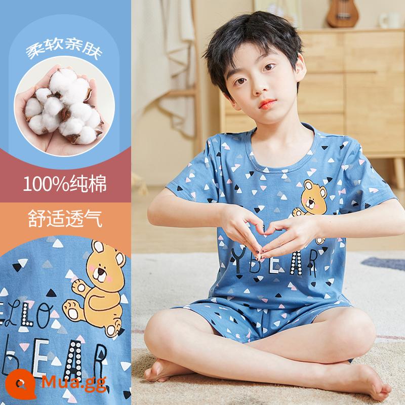 Bộ đồ ngủ trẻ em cotton nguyên chất phong cách mùa hè 2023 cậu bé mới lớn cậu bé mỏng phần mùa hè quần áo điều hòa không khí phù hợp với dịch vụ gia đình - DNY029 in hình gấu hải quân #2K