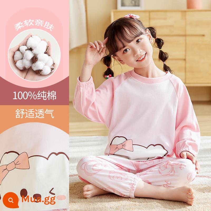 Bộ đồ ngủ trẻ em bé gái cotton nguyên chất mùa xuân và mùa thu 2023 quần áo mùa thu dài tay quần vệ sinh phù hợp với trẻ lớn quần áo mặc nhà mùa đông bé gái - DNY292 hồng #2K