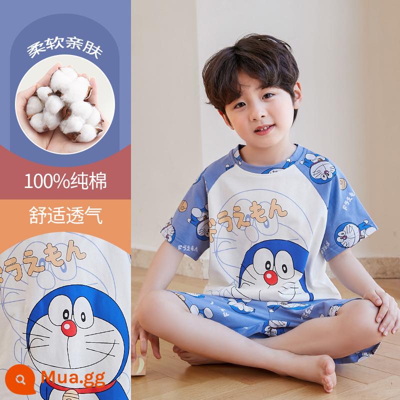 Bộ đồ ngủ trẻ em cotton nguyên chất phong cách mùa hè 2023 cậu bé mới lớn cậu bé mỏng phần mùa hè quần áo điều hòa không khí phù hợp với dịch vụ gia đình - DNY596 Đôrêmon#2K