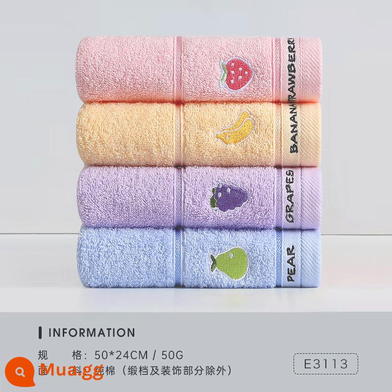 Khăn trẻ em Jialiya cotton nguyên chất rửa mặt cho trẻ sơ sinh và trẻ nhỏ Khăn nhỏ đặc biệt mềm mại trong gia đình thấm nước và không dễ rụng tóc - [Loại A 100% cotton] (Tím 1 Hồng 1 Vàng 1 Xanh 1) 4 miếng [Dòng trái cây]