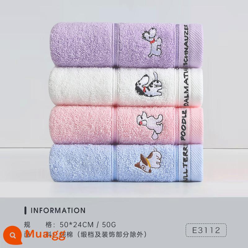 Khăn trẻ em Jialiya cotton nguyên chất rửa mặt cho trẻ sơ sinh và trẻ nhỏ Khăn nhỏ đặc biệt mềm mại trong gia đình thấm nước và không dễ rụng tóc - [Loại A 100% cotton] (trắng 1 hồng 1 tím 1 xanh 1) 4 miếng [dòng chó con]