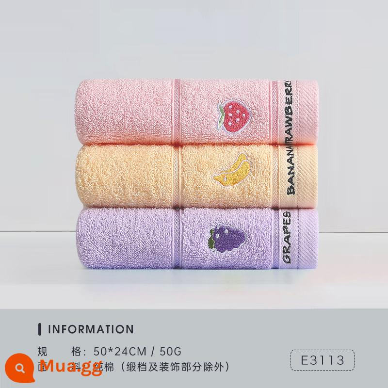 Khăn trẻ em Jialiya cotton nguyên chất rửa mặt cho trẻ sơ sinh và trẻ nhỏ Khăn nhỏ đặc biệt mềm mại trong gia đình thấm nước và không dễ rụng tóc - [Loại A 100% cotton] (Hồng 1 vàng 1 tím 1) 3 miếng [Dòng trái cây]