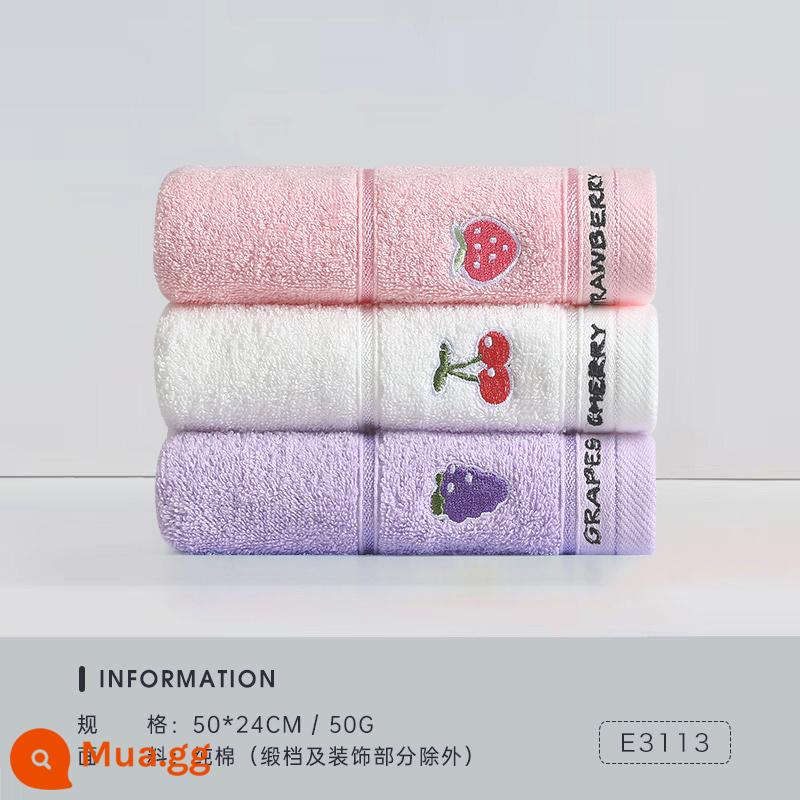 Khăn trẻ em Jialiya cotton nguyên chất rửa mặt cho trẻ sơ sinh và trẻ nhỏ Khăn nhỏ đặc biệt mềm mại trong gia đình thấm nước và không dễ rụng tóc - [Loại A 100% cotton] (Hồng 1 trắng 1 tím 1) 3 miếng [Dòng trái cây]