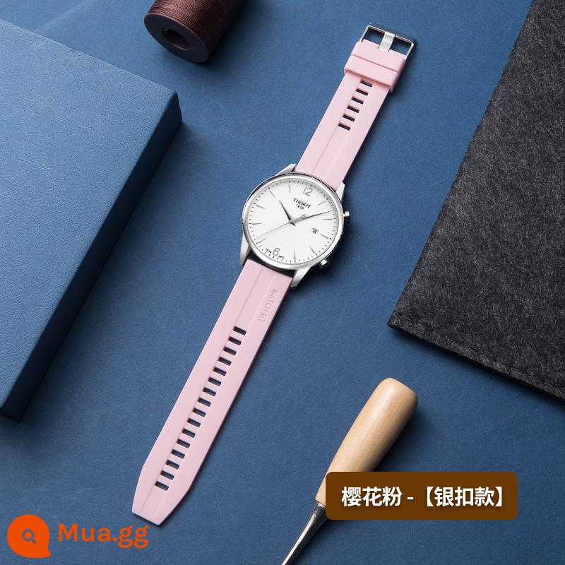 Dây đeo đồng hồ silicone nam khóa pin cao su mới đa năng phụ kiện làm vòng tay thay thế Tissot DW Longines CASIO King - Sakura Pink-[Khóa bạc]