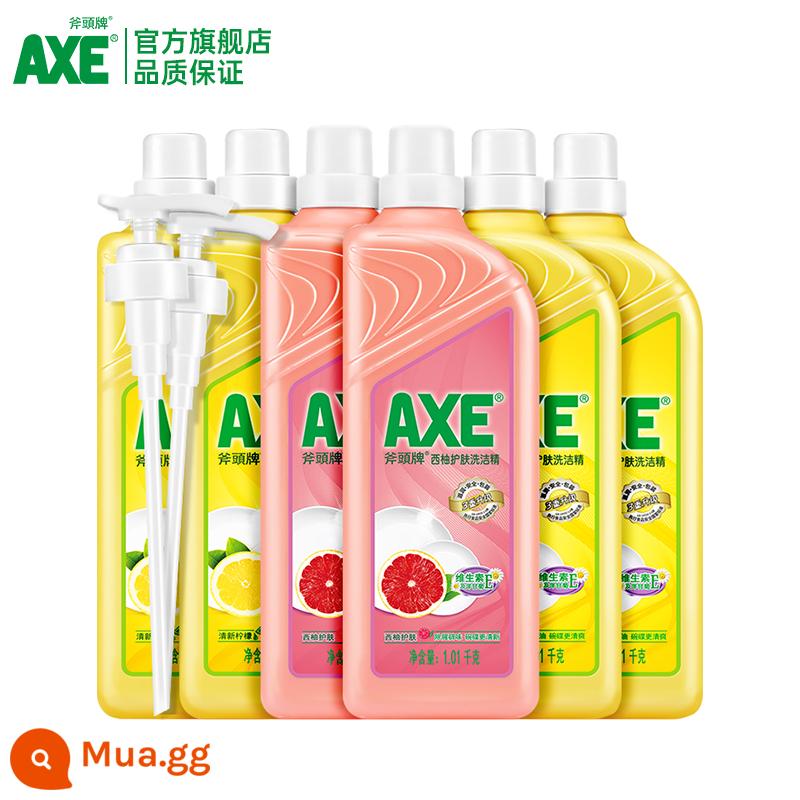 [Trực tiếp độc quyền] Tuyệt vời! Nguyên hộp 4 chai nước rửa chén AXE gói gia đình nước rửa rau củ quả - Chanh 1,01kg*4+Bưởi 1,01kg*2