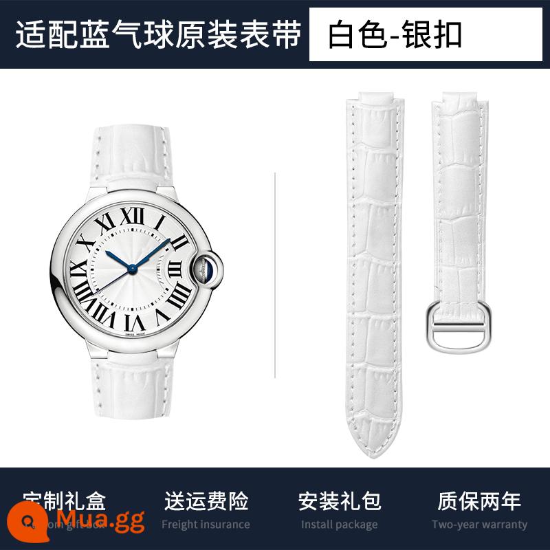 Thích hợp cho Cartier xanh bóng dây da họa tiết cá sấu dây cartie xe tăng phụ kiện nam nữ dây đồng hồ - [Trắng] Khóa bạc★Đi kèm bảo hiểm vận chuyển + dụng cụ tháo lắp + bảo hành 2 năm