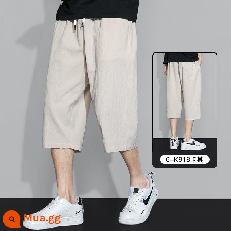 Cotton và vải lanh cắt quần short nam mùa hè áo khoác ngoài mỏng bằng vải lanh băng lụa khô nhanh quần ống rộng thẳng thể thao quần âu - K918 Kaki