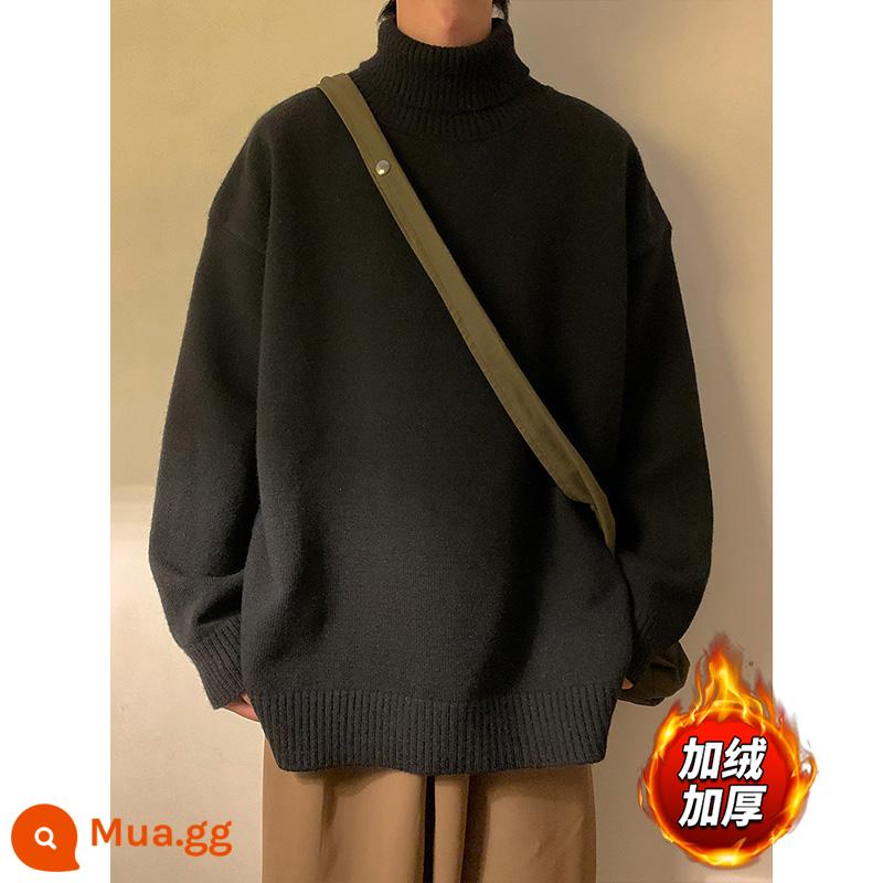 Áo Len Cao Cổ Nam Mùa Đông Cashmere Dệt Kim Giày Lười Gió Sang Trọng Dày Thanh Niên Thu Đông Nam Đáy Áo Sơ Mi - 112 đen [cộng với nhung]