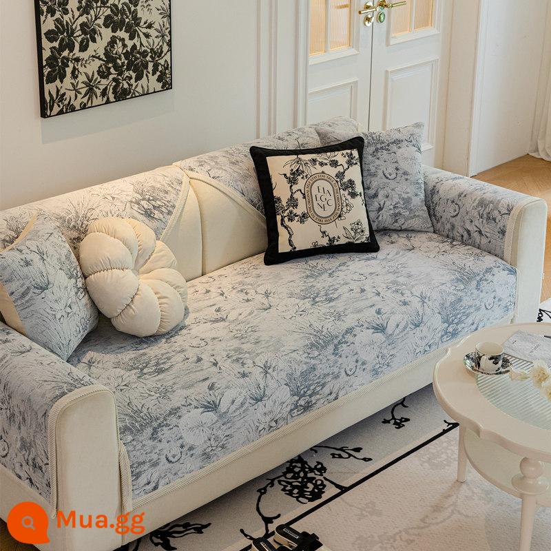 Sofa đệm ánh sáng sang trọng hiện đại cao cấp chenille đệm bốn mùa đa năng chống trượt Bắc Âu bao gồm tất cả khăn che vải - Ánh trăng trên đầm sen - xám