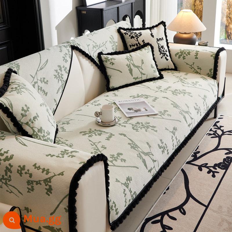 Sofa đệm ánh sáng sang trọng hiện đại cao cấp chenille đệm bốn mùa đa năng chống trượt Bắc Âu bao gồm tất cả khăn che vải - Cạnh bóng tóc Douban--màu xanh lá cây