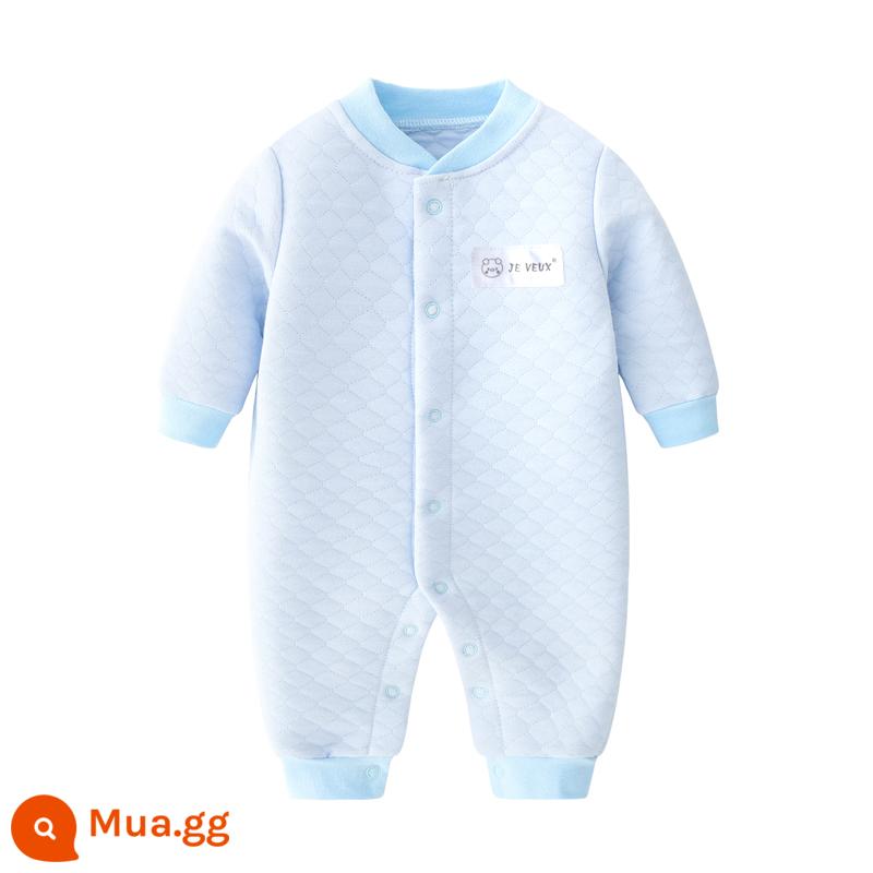 Áo Liền Quần Cho Bé Thu Đông Dày Chần Bông Mùa Xuân Cotton Nguyên Chất Bộ Đồ Ngủ Ấm Áp Nam Nữ Quần Áo Liền Quần Dài Tay Dễ Thương - Ấm áp - lưới mịn màu xanh B