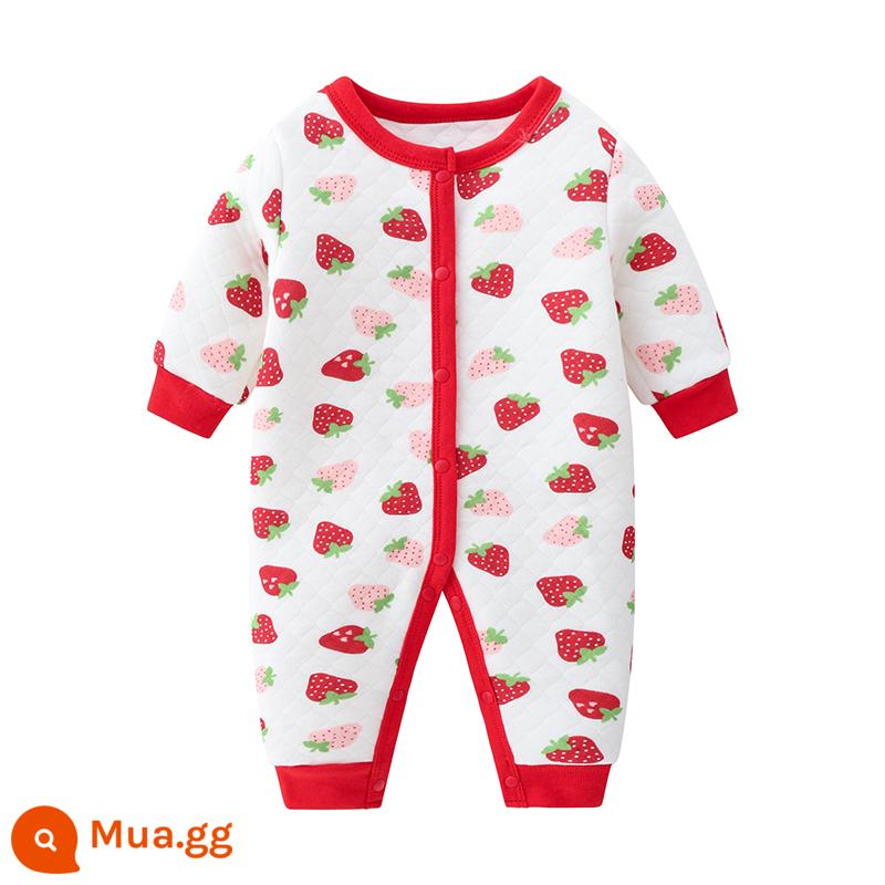 Áo Liền Quần Cho Bé Thu Đông Dày Chần Bông Mùa Xuân Cotton Nguyên Chất Bộ Đồ Ngủ Ấm Áp Nam Nữ Quần Áo Liền Quần Dài Tay Dễ Thương - Ấm áp-Dâu lớn B