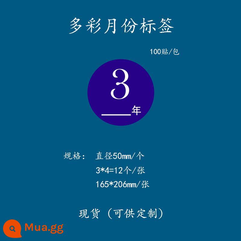 Giấy nhãn 1-12 tháng nhãn phân loại hàng quý vào trước ra trước in nhãn dán màu hình tròn tùy chỉnh tự dính - Tháng 3 - 5 cm = 100 miếng dán