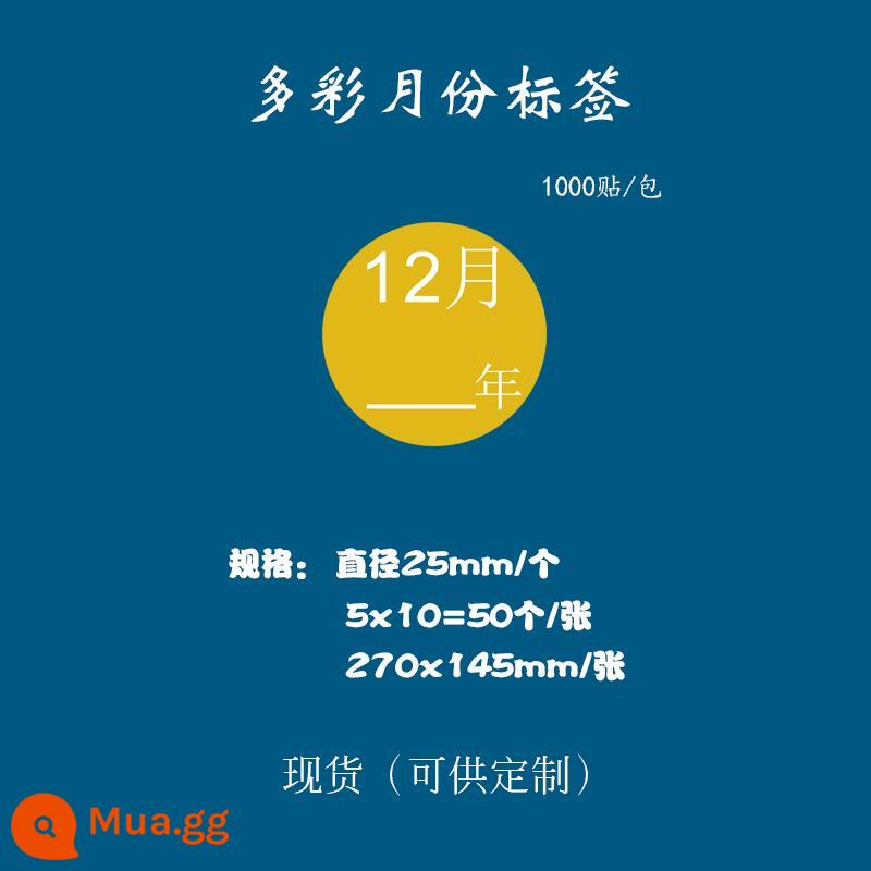 Giấy nhãn 1-12 tháng nhãn phân loại hàng quý vào trước ra trước in nhãn dán màu hình tròn tùy chỉnh tự dính - Vòng tháng 12 25mm=1000 nhãn dán