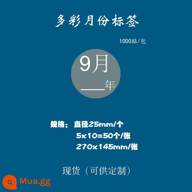 Giấy nhãn 1-12 tháng nhãn phân loại hàng quý vào trước ra trước in nhãn dán màu hình tròn tùy chỉnh tự dính - Vòng tháng 9 25mm=1000 nhãn dán