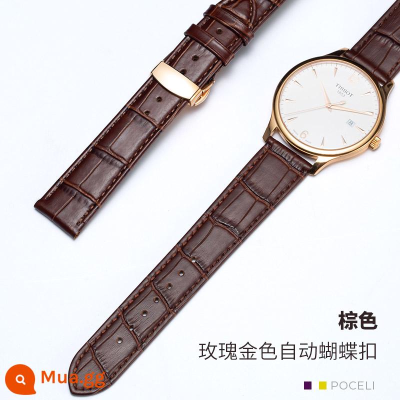 Dây da thật nam nữ mềm siêu mỏng thay thế nam Tissot CK Rossini DW Longines dây da bò lớp trên cùng - Khóa bướm vàng nâu hồng