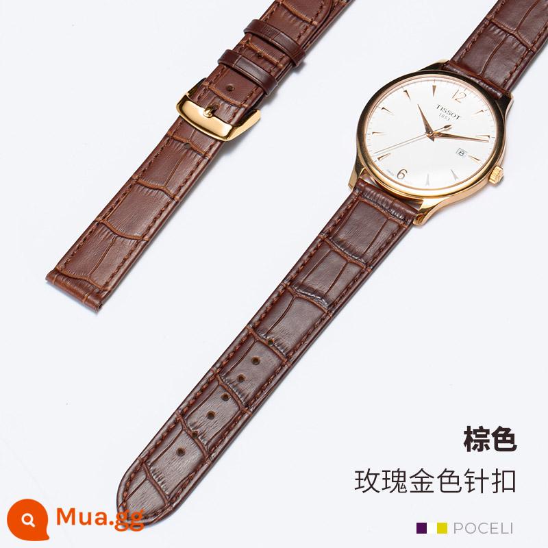 Dây da thật nam nữ mềm siêu mỏng thay thế nam Tissot CK Rossini DW Longines dây da bò lớp trên cùng - ★Khóa ghim màu nâu-vàng hồng-