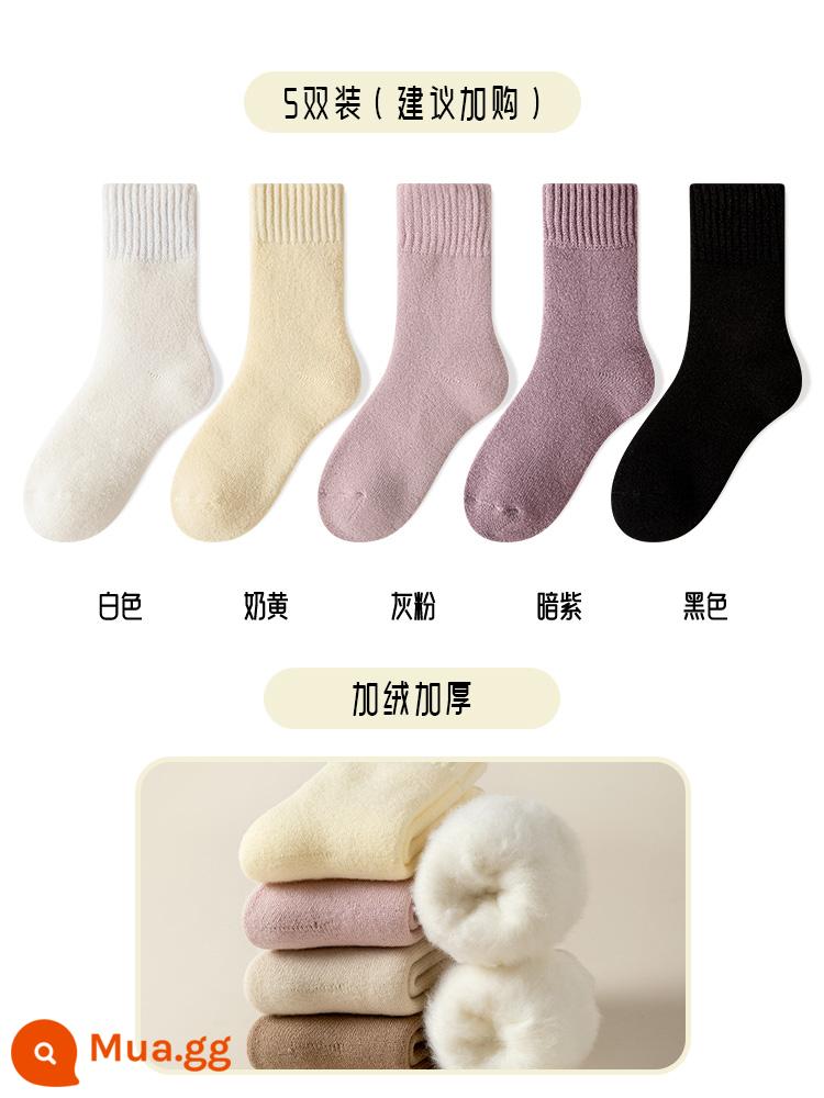 Tất cashmere, tất dành cho phụ nữ, tất dài đến giữa bắp chân vào mùa thu đông sau sinh, cùng với tất ngủ dày nhung, tất đi sàn ống dài sang trọng - Trắng + kem + xám hồng + tím đậm + đen