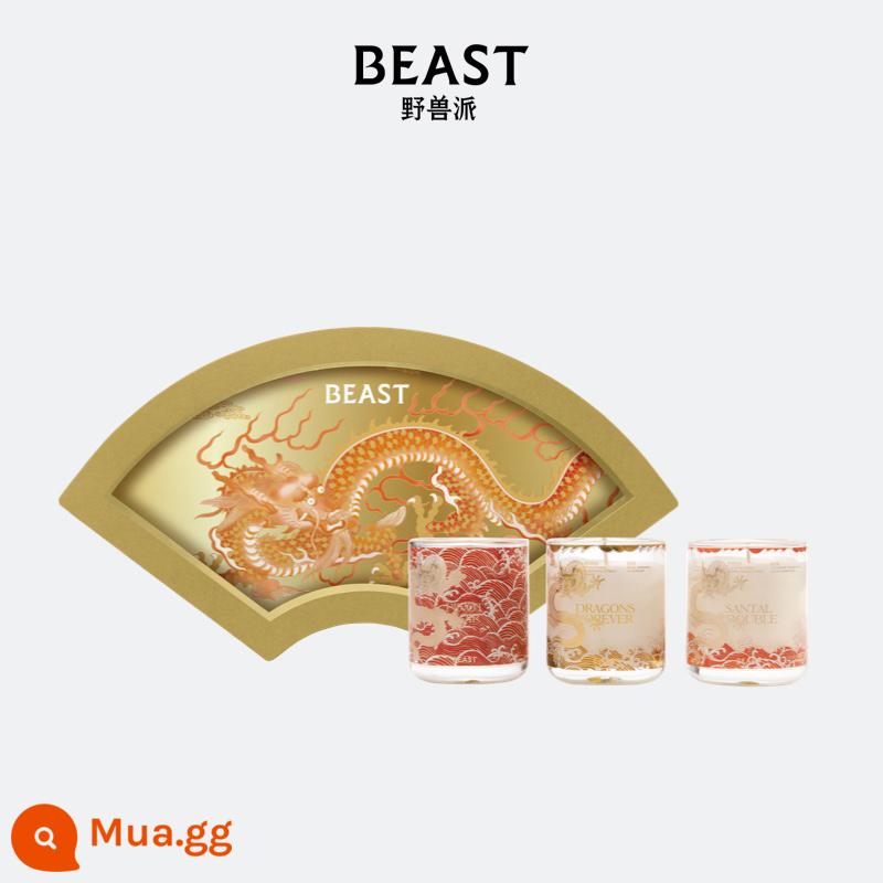 THEBEAST Tàn Bạo Mùa Thu Hương Nhỏ Quạt Hộp Quà Tặng Phòng Ngủ Hương Thơm Bộ Nến Thơm Quà Cưới - Hộp quà hương thơm hình quạt nhỏ Dances with the Dragon 70g*3 (Pinot Noir/Vũ điệu của rồng/Gỗ đàn hương Mowgli)