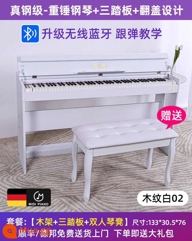 Đàn piano điện tử búa nặng 88 phím nhà dành cho người lớn mới bắt đầu học sinh thi chứng chỉ chuyên nghiệp giáo viên mẫu giáo trẻ em đàn piano kỹ thuật số dọc - Lớp thép thật Heavy Hammer Piano Vân gỗ trắng/Nắp lật 02