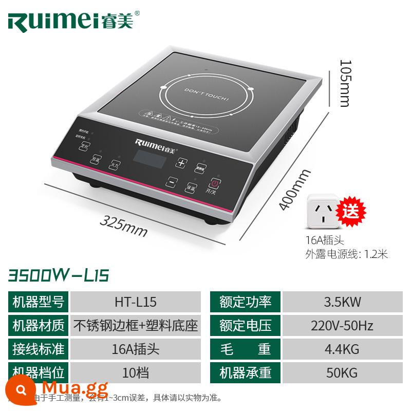 Ruimei hộ gia đình lõm công suất cao bếp điện từ 3500w nhà hàng chảo rán bếp điện thương mại bếp điện từ 5000w - 3500W-L15|Khung thép không gỉ|Mẫu nút phẳng|10 cấp độ hỏa lực