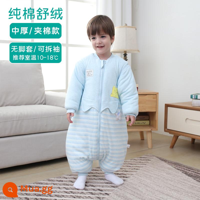 Túi ngủ cho bé mùa thu đông bé chia chân mùa đông trẻ em cotton dày dặn mùa xuân và mùa thu mỏng phần chăn chống đá túi ngủ trẻ em - 1831B Xanh Dương Dày Vừa (Không Có Chân)