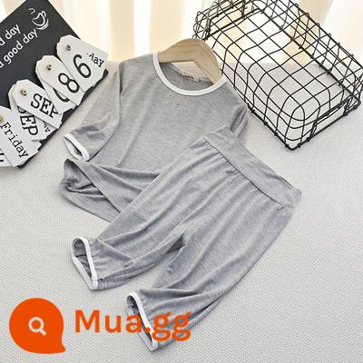 Áo Vest Trẻ Em Phù Hợp Với Phần Mỏng Phương Thức Nhà Bé Trai Không Tay Điều Hòa Quần Áo Bé Băng Lụa Bộ Đồ Ngủ Bé Trai Mùa Hè - Bộ vest tay ba phần tư màu xám