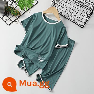 Áo Vest Trẻ Em Phù Hợp Với Phần Mỏng Phương Thức Nhà Bé Trai Không Tay Điều Hòa Quần Áo Bé Băng Lụa Bộ Đồ Ngủ Bé Trai Mùa Hè - Bộ vest ngắn tay màu xanh lá cây rừng