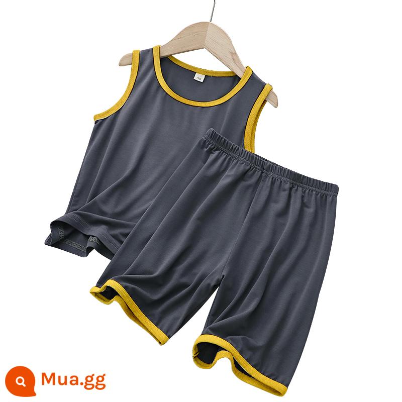 Áo Vest Trẻ Em Phù Hợp Với Phần Mỏng Phương Thức Nhà Bé Trai Không Tay Điều Hòa Quần Áo Bé Băng Lụa Bộ Đồ Ngủ Bé Trai Mùa Hè - viền màu vàng xám đậm