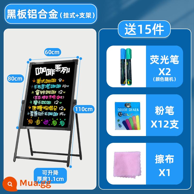 Bảng đen biển quảng cáo gian hàng bảng huỳnh quang cửa hàng bảng đen nhỏ với khung thẻ hiển thị loại bảng viết tay phát sáng thương mại - Bảng đen treo hợp kim nhôm + giá đỡ 60*80 (không dạ quang)