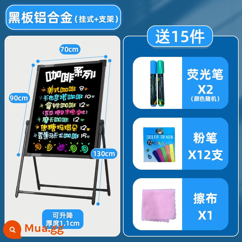 Bảng đen biển quảng cáo gian hàng bảng huỳnh quang cửa hàng bảng đen nhỏ với khung thẻ hiển thị loại bảng viết tay phát sáng thương mại - Bảng treo hợp kim nhôm + giá đỡ 70*90 (không dạ quang)
