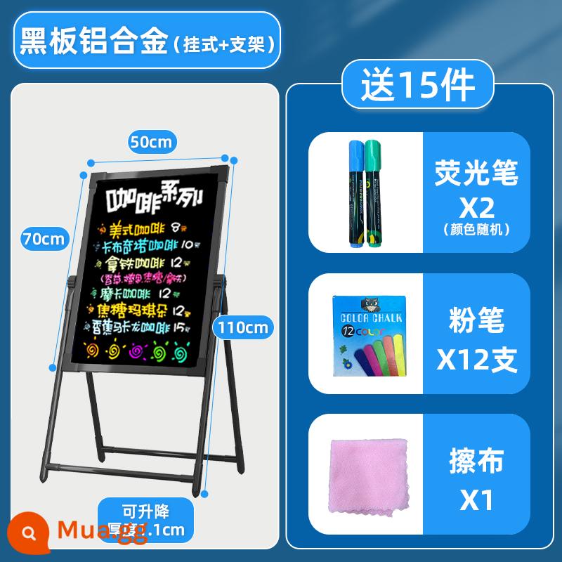 Bảng đen biển quảng cáo gian hàng bảng huỳnh quang cửa hàng bảng đen nhỏ với khung thẻ hiển thị loại bảng viết tay phát sáng thương mại - Bảng treo hợp kim nhôm + giá đỡ 50*70 (không dạ quang)