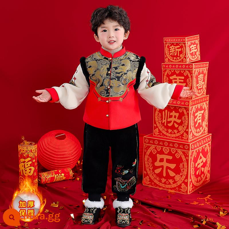 Quần áo chúc mừng năm mới cho bé trai Hanfu phong cách Trung Hoa Lễ hội mùa đông dành cho bé gái Bộ đồ dày dành cho trẻ em Bộ đồ váy một tuổi của bé - Kinh doanh bùng nổ dành cho bé trai (phiên bản nâng cấp với chất liệu cotton và dày dặn)