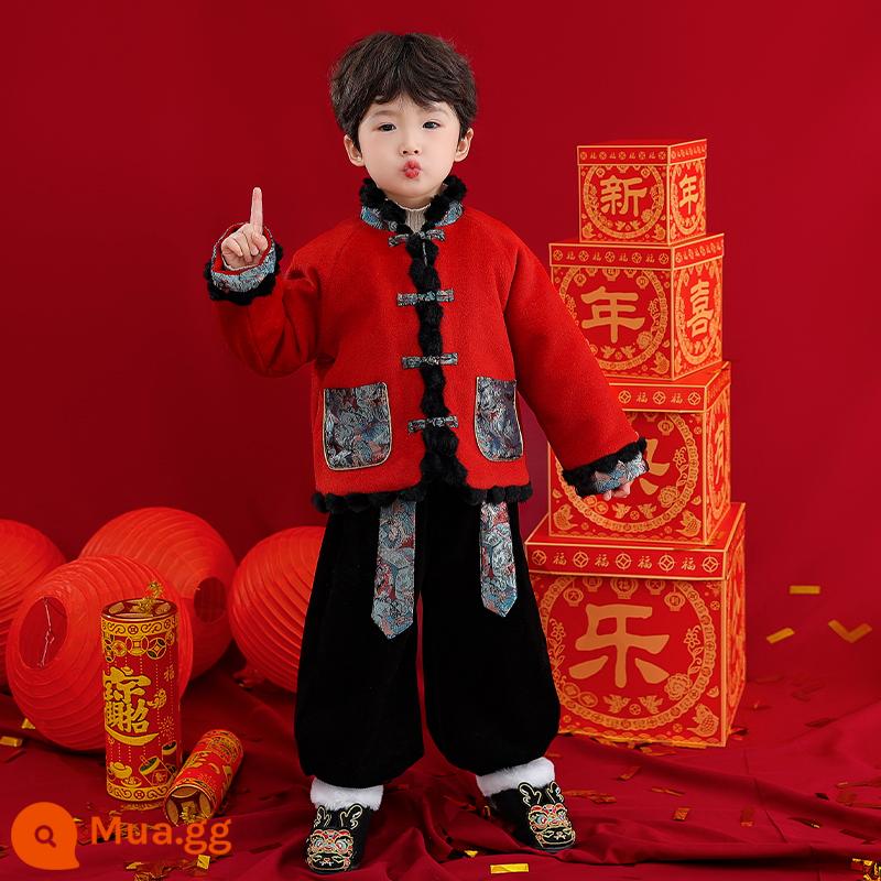 Quần áo chúc mừng năm mới cho bé trai Hanfu phong cách Trung Hoa Lễ hội mùa đông dành cho bé gái Bộ đồ dày dành cho trẻ em Bộ đồ váy một tuổi của bé - Bộ đồ phong cách dân tộc (phiên bản nâng cấp với chất liệu cotton và dày)