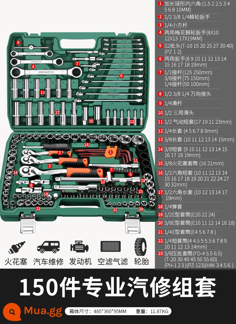 Bộ công cụ cờ lê ổ cắm 37 món Green Forest Bộ sưu tập đầy đủ các công cụ sửa chữa ô tô Đặc biệt dành cho sửa chữa ô tô và bảo trì ô tô - Bộ tay cầm uốn cong 72 răng nâng cấp sửa chữa ô tô 150 món