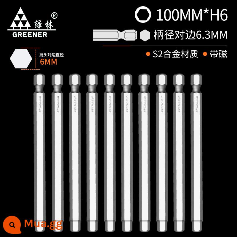 Bộ đầu tuốc nơ vít điện khí nén đầu lục giác rừng xanh Máy khoan điện lục giác từ tính mạnh tuốc nơ vít khí nén có độ cứng cao - 100mm*H6x10