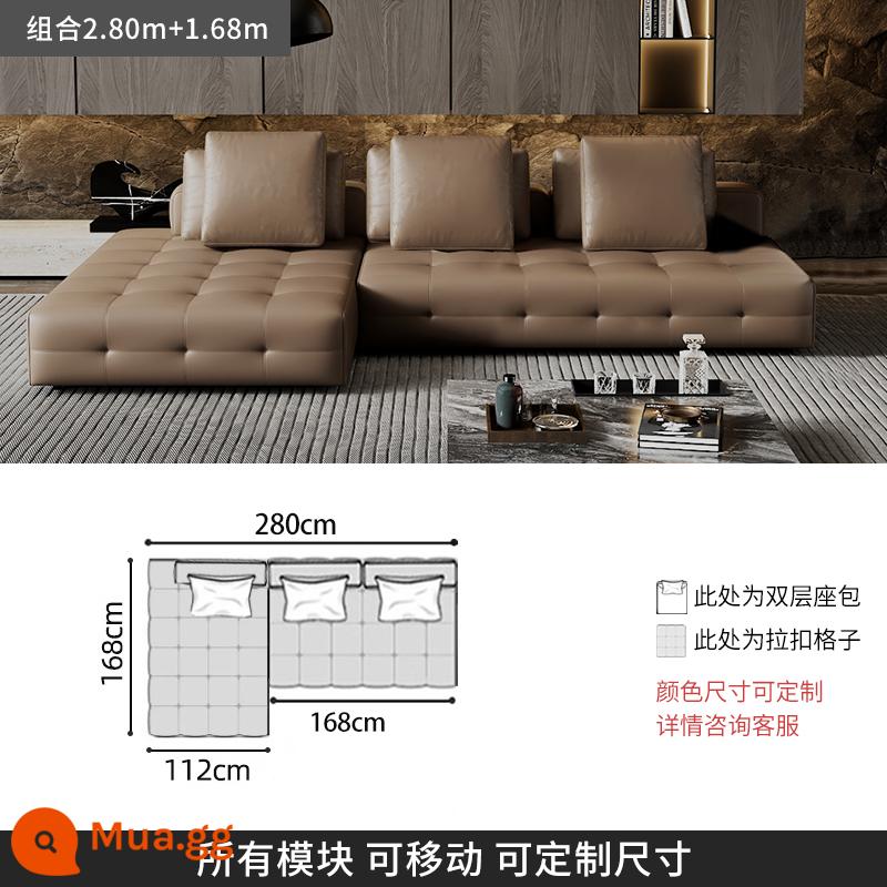 Ý tối giản ánh sáng sang trọng Sofa Lawrence lớp đầu tiên kết hợp da bò phòng khách căn hộ lớn biệt thự thiết kế mô-đun da - [Da bò hạt dày cấp S] kết hợp 2,80M+1,68m (không có tay vịn)