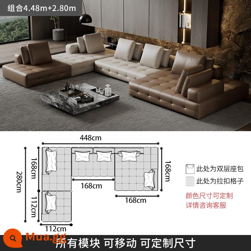 Ý tối giản ánh sáng sang trọng Sofa Lawrence lớp đầu tiên kết hợp da bò phòng khách căn hộ lớn biệt thự thiết kế mô-đun da - [Da bò hạt dày cấp S] kết hợp 4,48m+2,80m