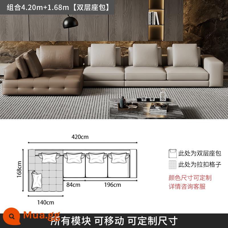 Ý tối giản ánh sáng sang trọng Sofa Lawrence lớp đầu tiên kết hợp da bò phòng khách căn hộ lớn biệt thự thiết kế mô-đun da - [Da bò hạt dày cấp S] kết hợp 4,20m+1,68m (ghế hai lớp có tay vịn)