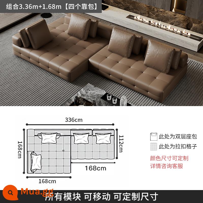 Ý tối giản ánh sáng sang trọng Sofa Lawrence lớp đầu tiên kết hợp da bò phòng khách căn hộ lớn biệt thự thiết kế mô-đun da - [Da bò hạt dày cấp S] kết hợp 3,36M+1,68m (không có tay vịn)