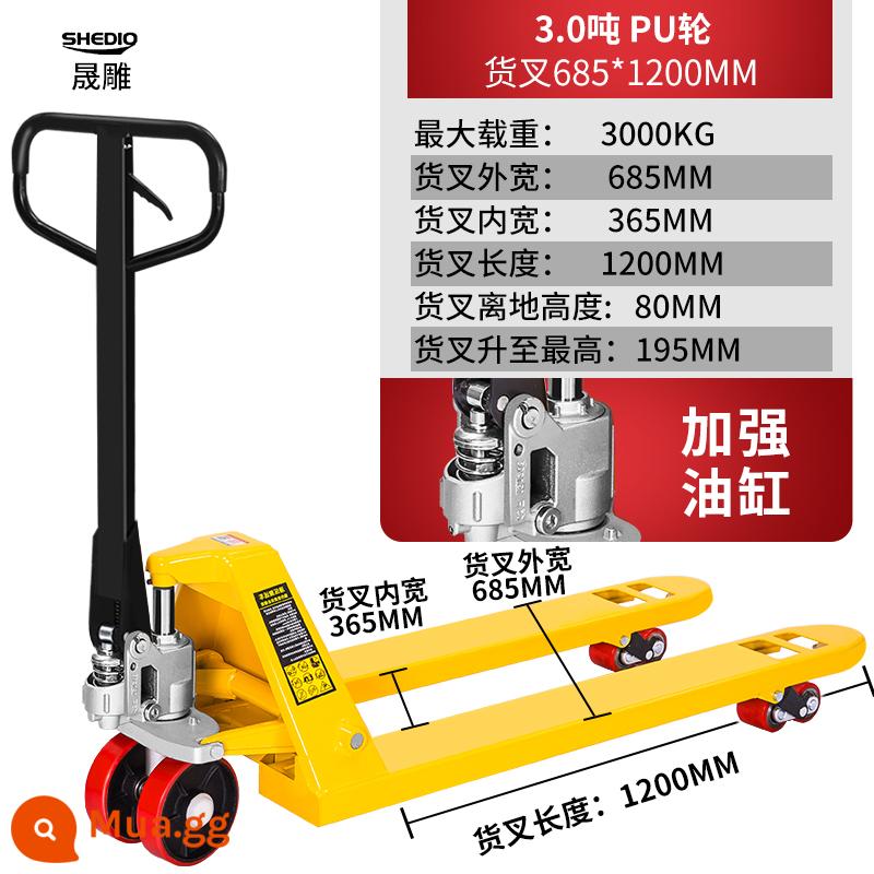 Shengdiao máy xếp gia súc mặt đất hướng dẫn sử dụng xe tải xếp kho 2/3/5 tấn xe đẩy tay xếp dỡ xe thủy lực - 3 tấn/chiều rộng bên ngoài 685, chiều dài càng nâng 1200/bánh xe polyurethane/xi lanh đúc AC