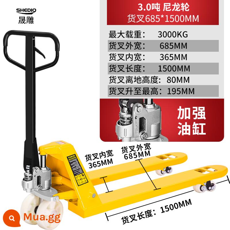 Shengdiao máy xếp gia súc mặt đất hướng dẫn sử dụng xe tải xếp kho 2/3/5 tấn xe đẩy tay xếp dỡ xe thủy lực - 3 tấn/chiều rộng bên ngoài 685, chiều dài càng nâng 1,5 mét/bánh xe nylon/xi lanh tích hợp AC