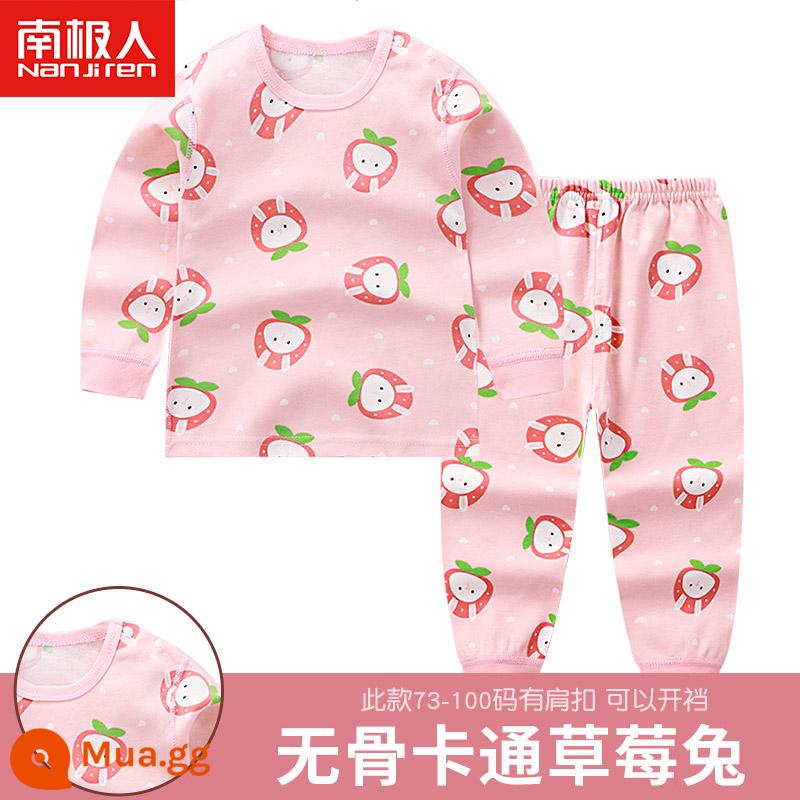 Bộ đồ lót cho bé nguyên chất cotton trẻ em quần áo mùa thu quần áo bé trai vệ sinh quần bé gái không xương Bộ đồ ngủ mùa xuân thu ấm áp - Thỏ dâu