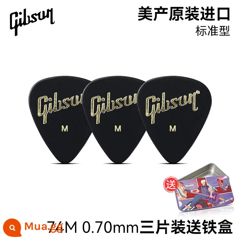 Gibson đàn guitar điện tốc độ chọn ngón tay chọn đàn guitar acoustic dân gian hộp đàn gảy chọn - [Ba miếng - đen] 0.70mm + kèm hộp sắt