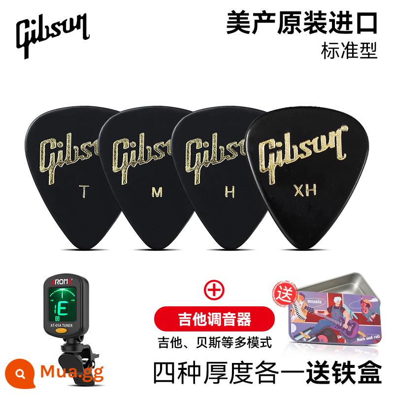 Gibson đàn guitar điện tốc độ chọn ngón tay chọn đàn guitar acoustic dân gian hộp đàn gảy chọn - [Gói bốn - đen] Mỗi chiếc có bốn độ dày + bộ chỉnh + hộp sắt đi kèm